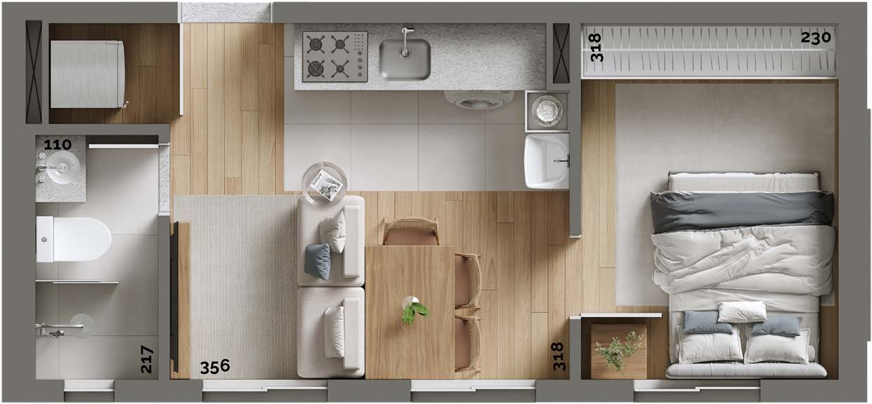 Planta 02 - 1 dorm 26,02m²