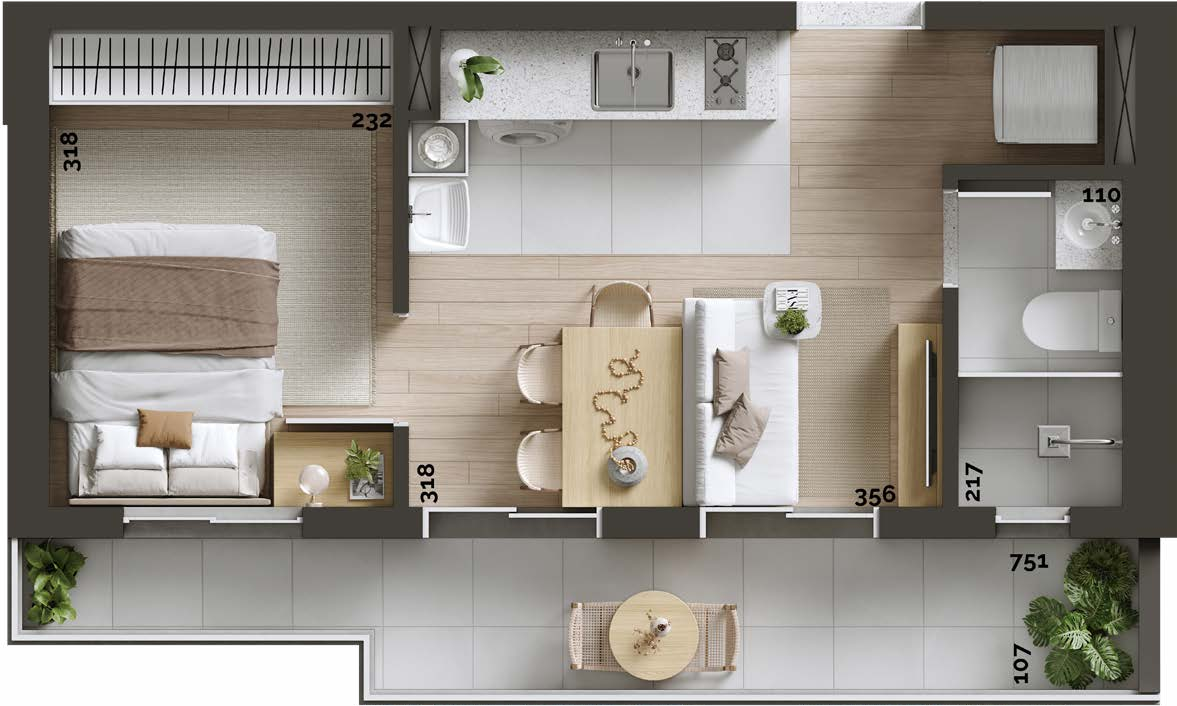 Planta 03 - 1 dorm 33,48m²