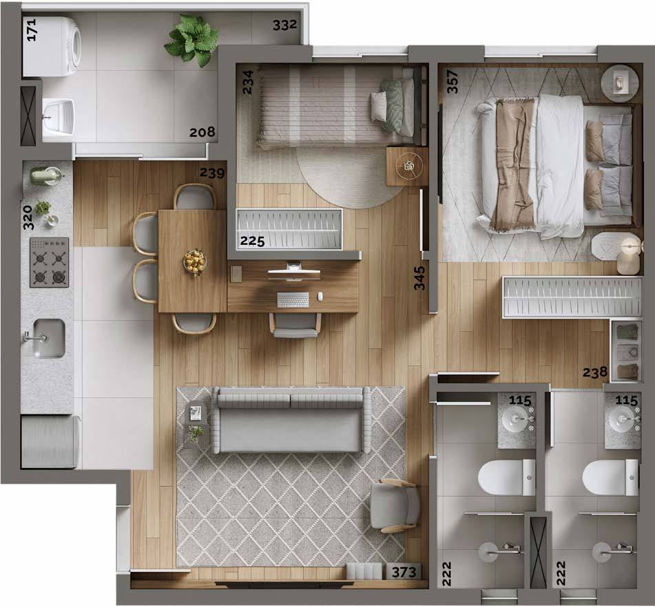 Planta 06 - 2 dorm 47,94m²
