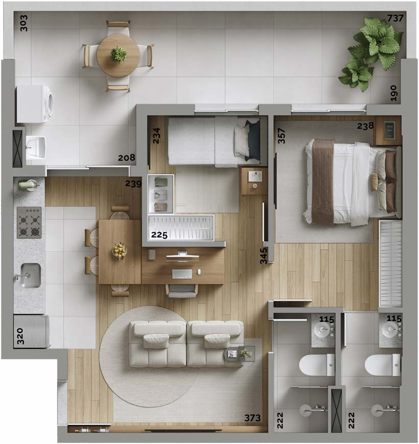 Planta 08 - 2 dorm 61,85m² - garden