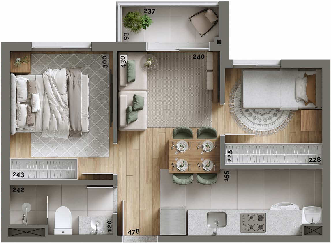 Planta 09 - 2 dorm 72,57m²