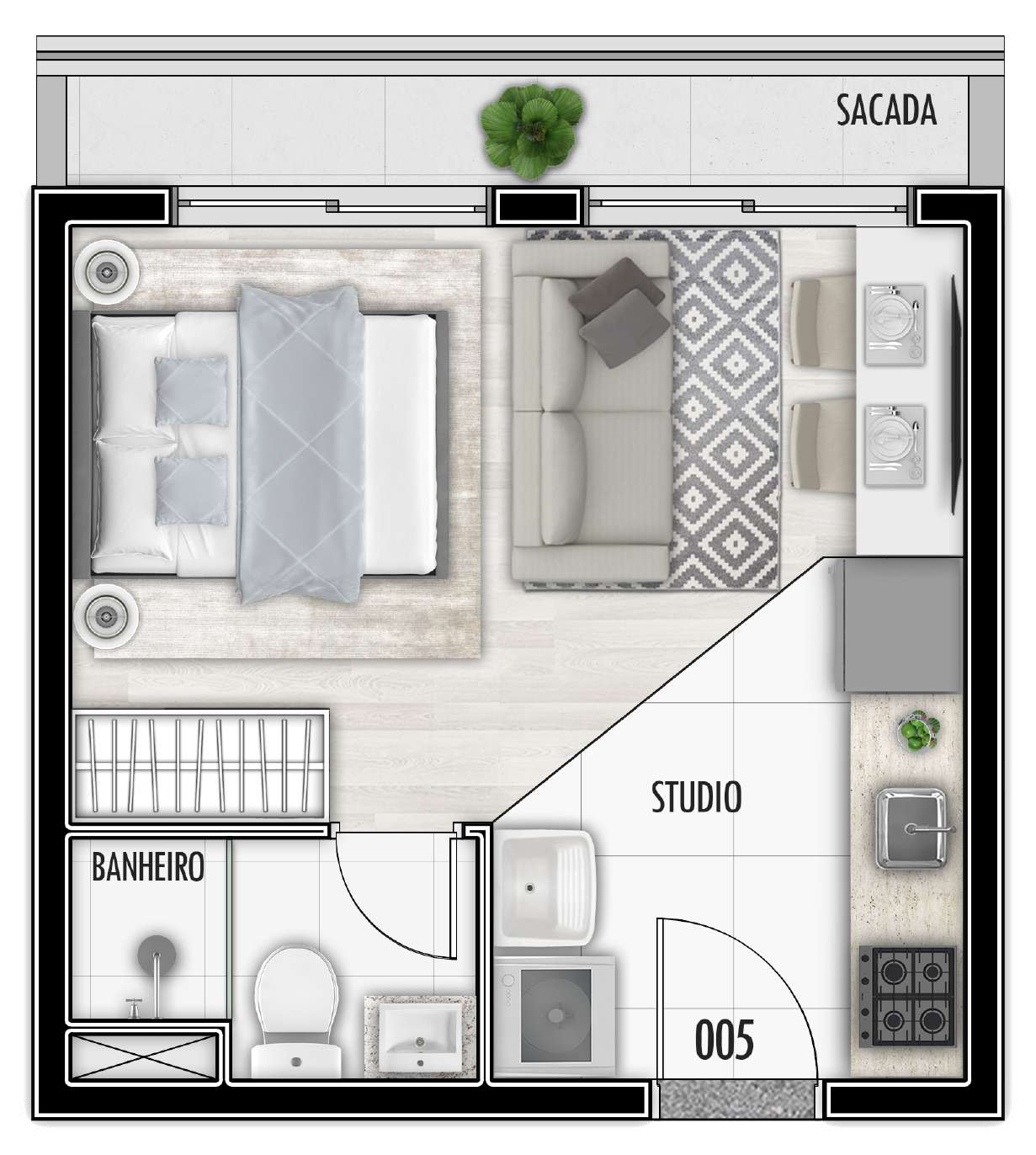 Planta 01 - 1 dorm 24,9m² - studio
