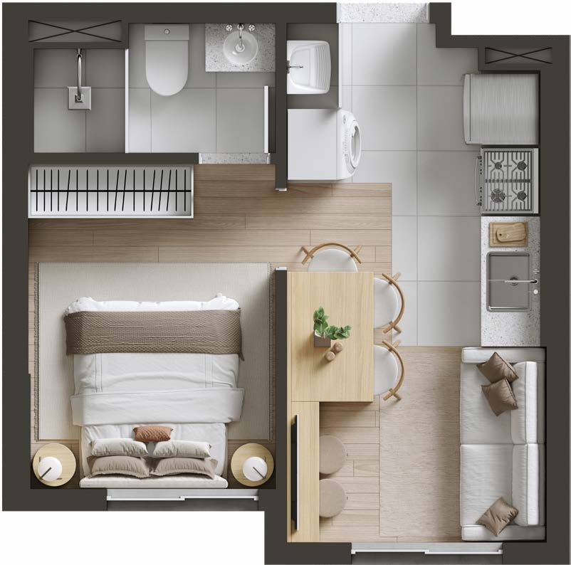Planta 01 - 1 dorm 24,24m²