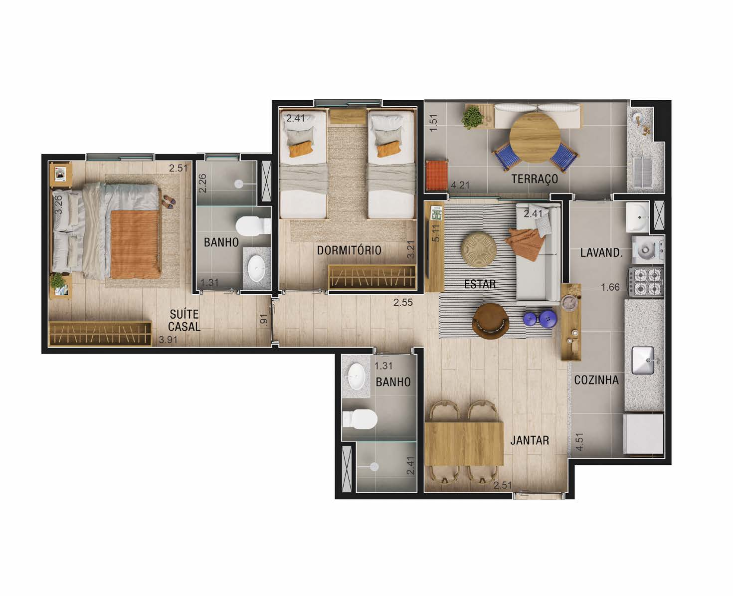 Planta 01 - 2 dorm 59m²