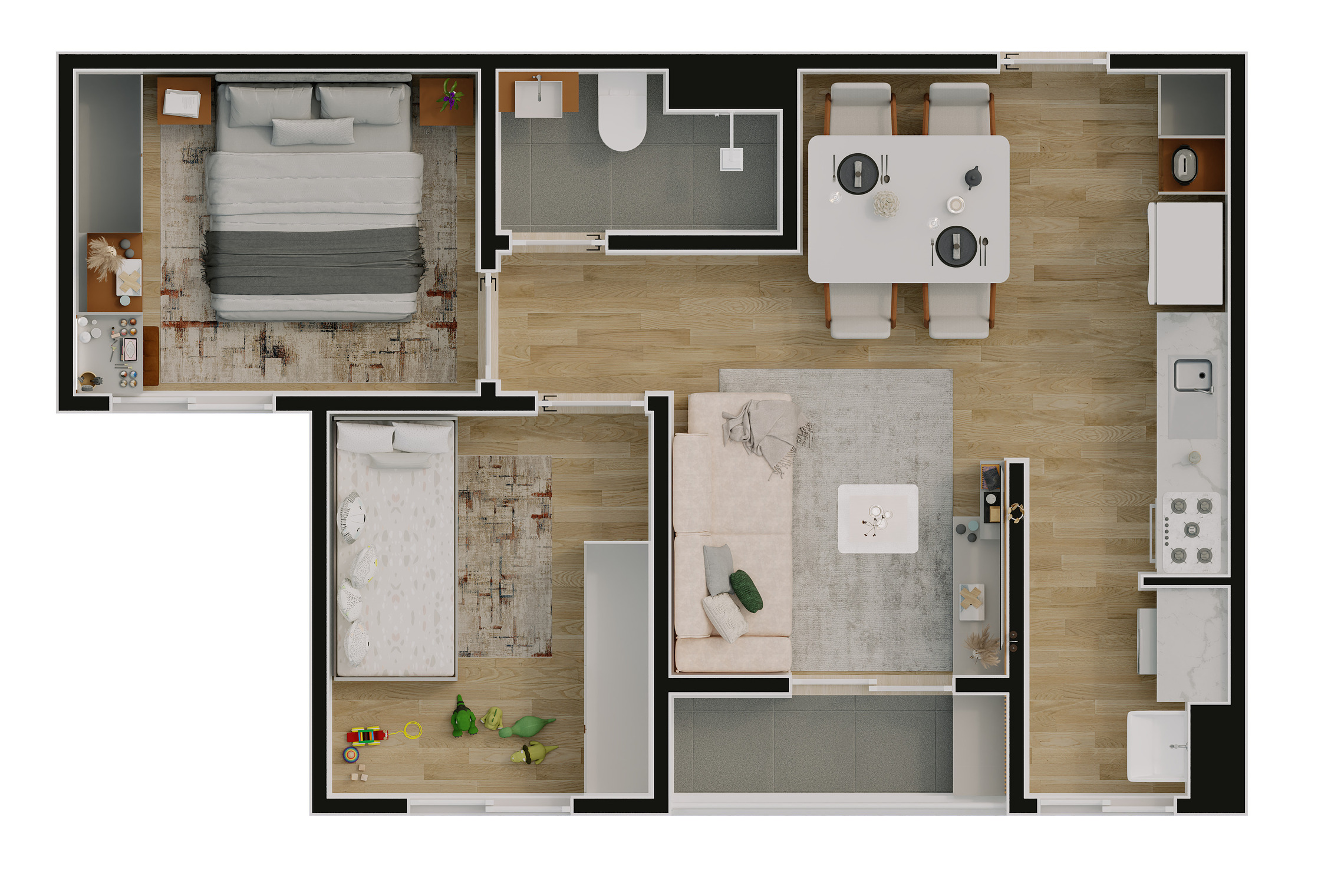 Planta 01 - 2 dorm 43,80m²