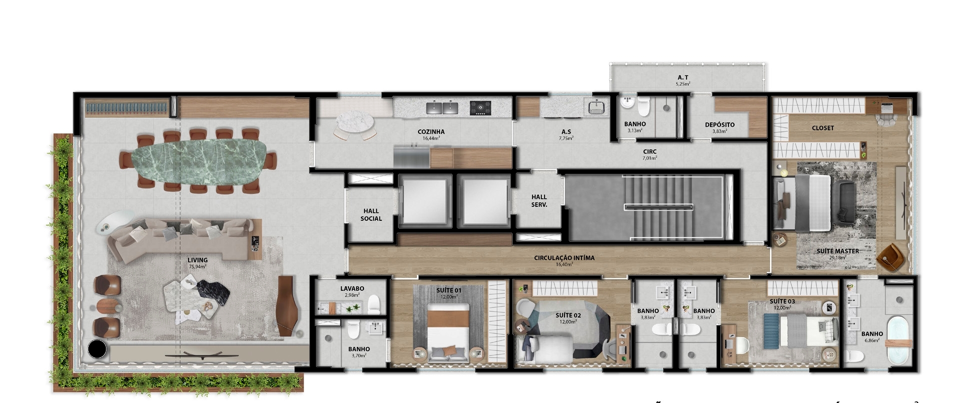 Planta 02 - 4 dorm 250m² - opção 1