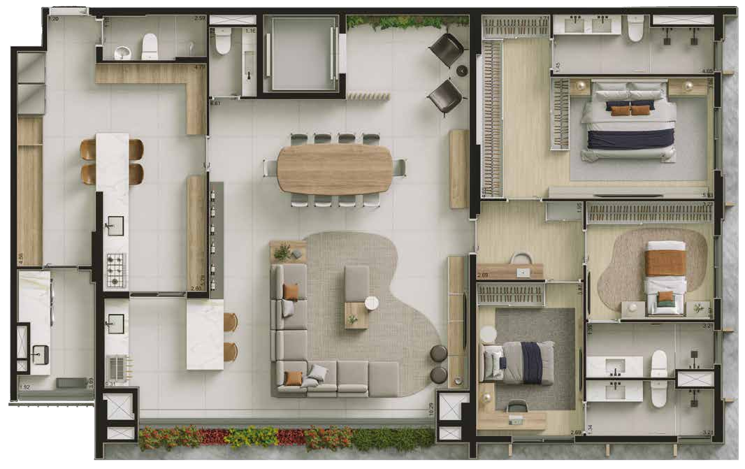 Planta 01 - 3 dorm 194m²