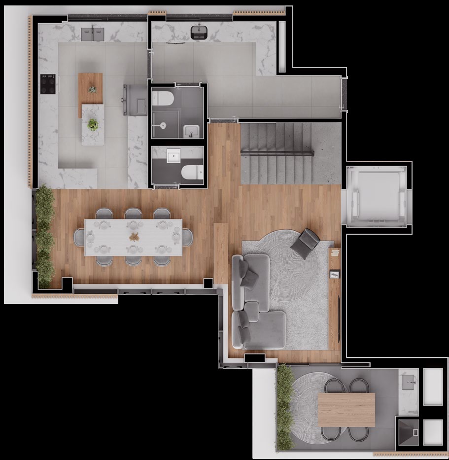 Planta 02 - 3 dorm 194,91m² - cobertura duplex - inferior