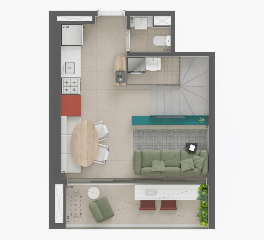 Planta 04 - 1 dorm 57m² - duplex - inferior