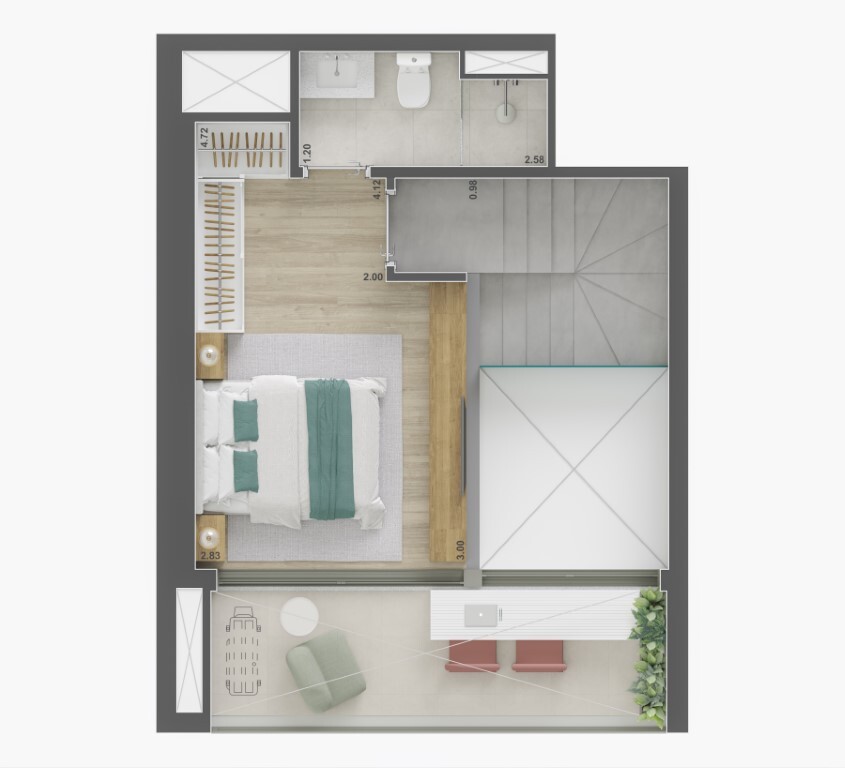 Planta 05 - 1 dorm 57m² - duplex - superior