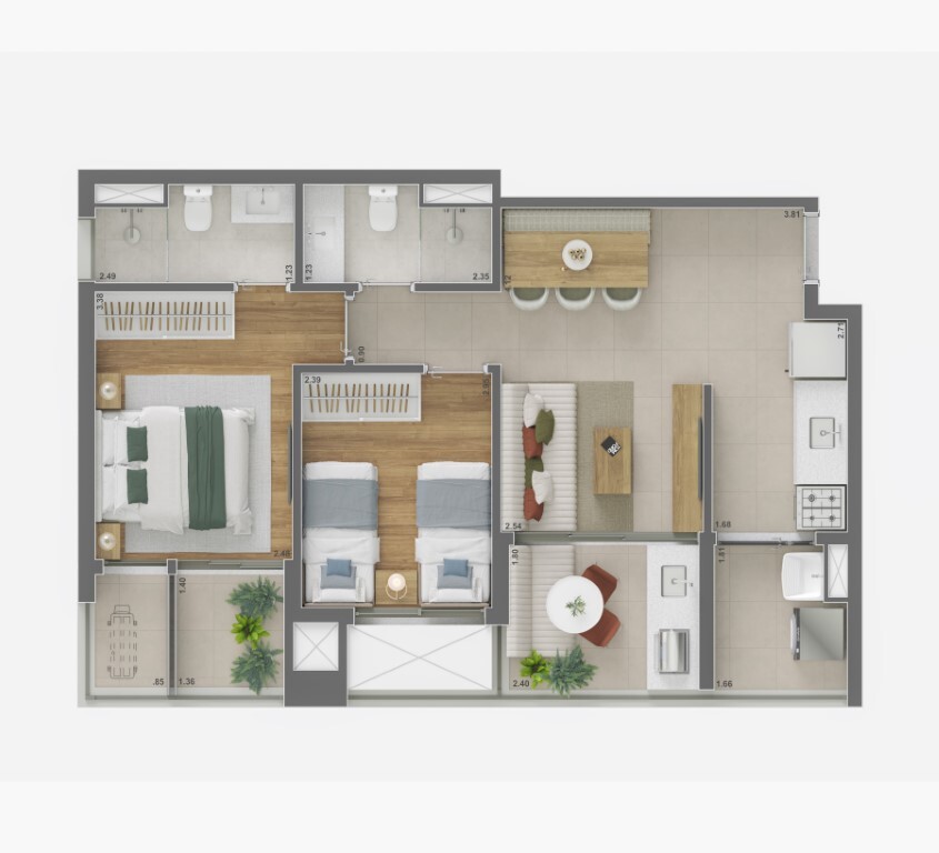 Planta 06 - 2 dorm 61m²