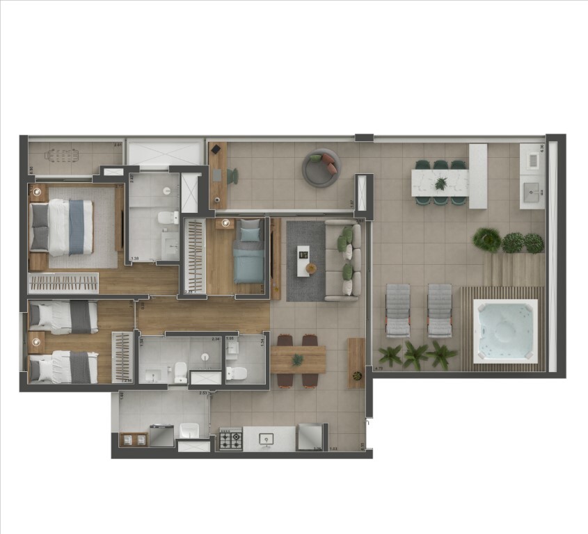 Planta 09 - 3 dorm 115m² - garden