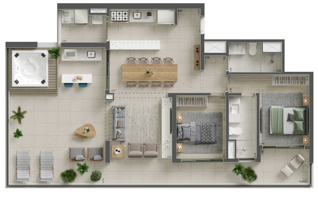 Planta 10 - 2 dorm 119m² - penthouse