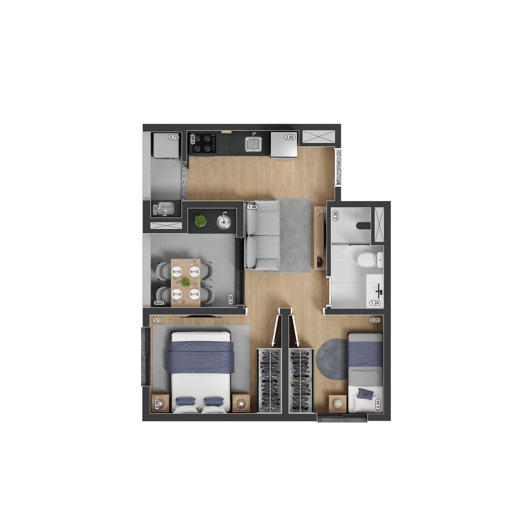 Planta 08 - 2 dorm 38,03m² Planta 08 - 2 dorm 38,03m²