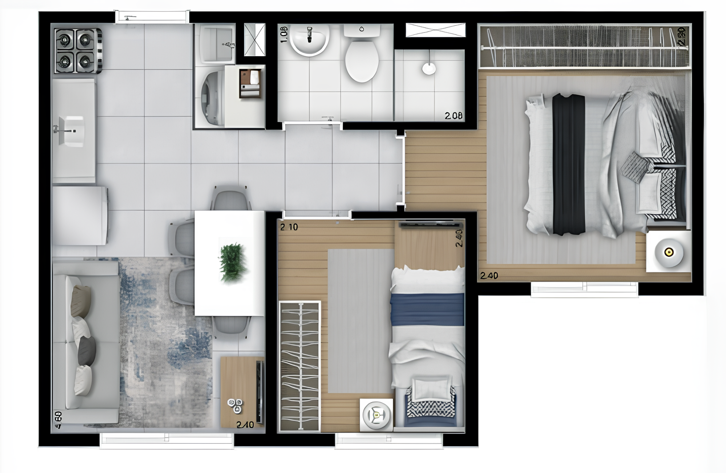 Planta 02 - 2 dorm 32,44m²