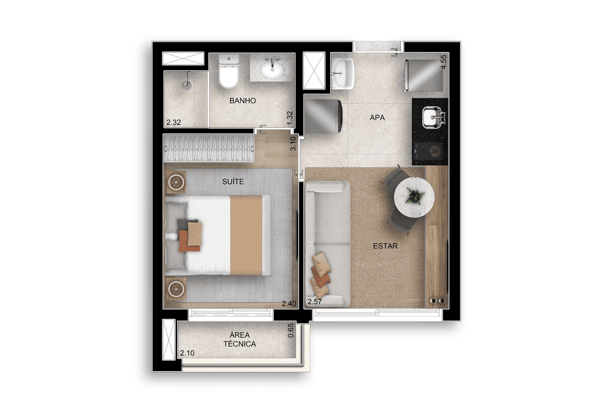 Planta 01 - 1 dorm 29m²