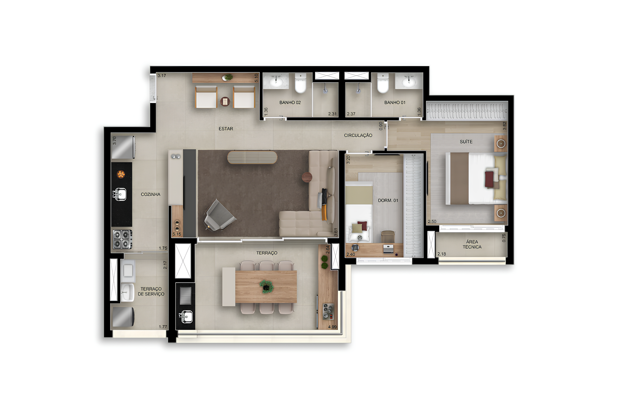 Planta 03 - 2 dorm 90m² - opção