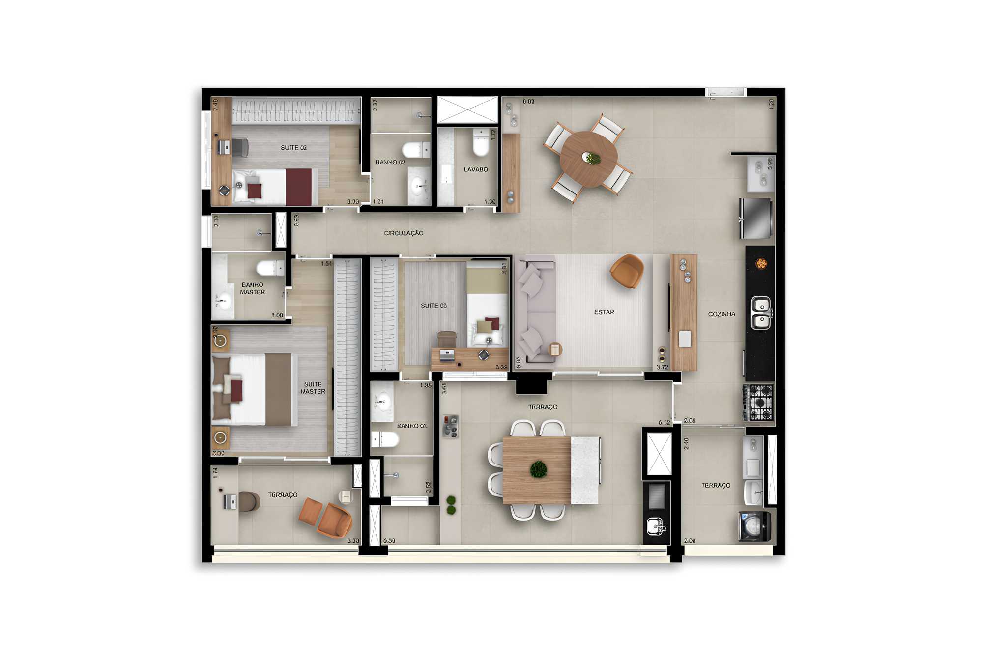 Planta 04 - 3 dorm 131m²