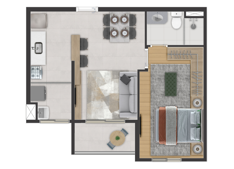 Planta 01 - 2 dorm 42,15m²