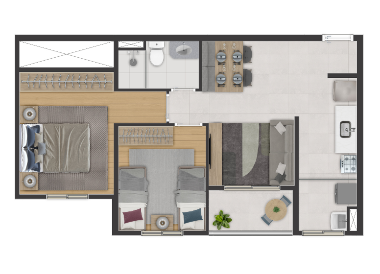 Planta 02 - 2 dorm 51,52m²
