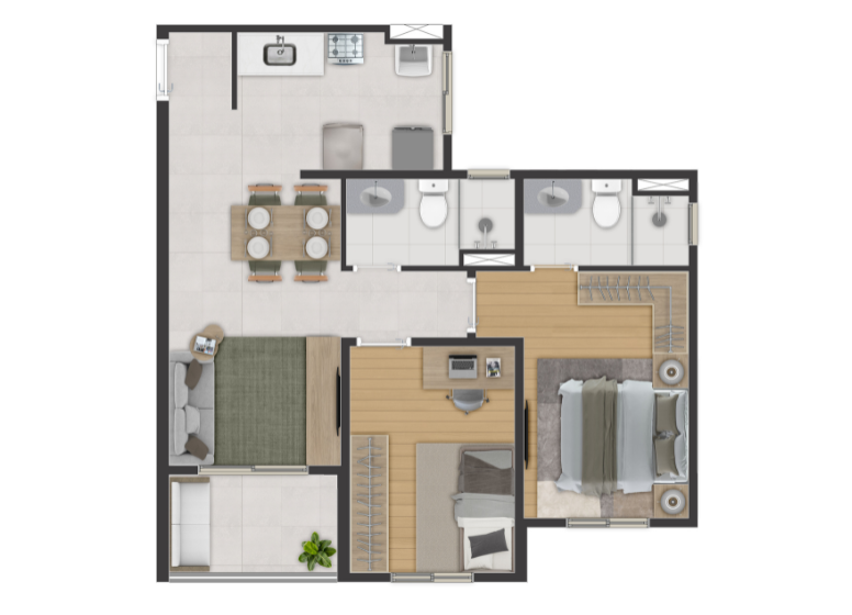 Planta 03 - 2 dorm 54,07m²