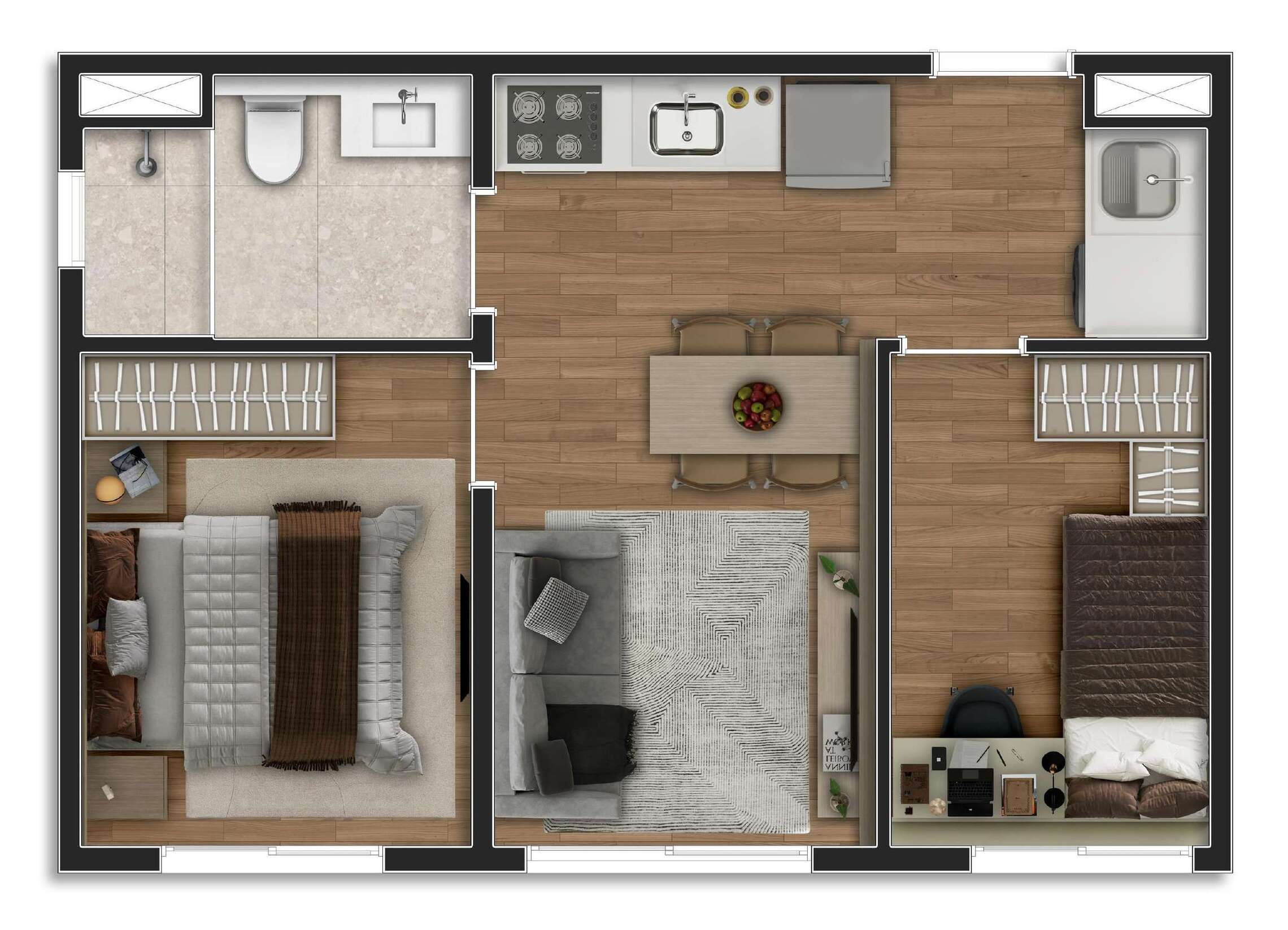 Planta 02 - 2 dorm 37m²