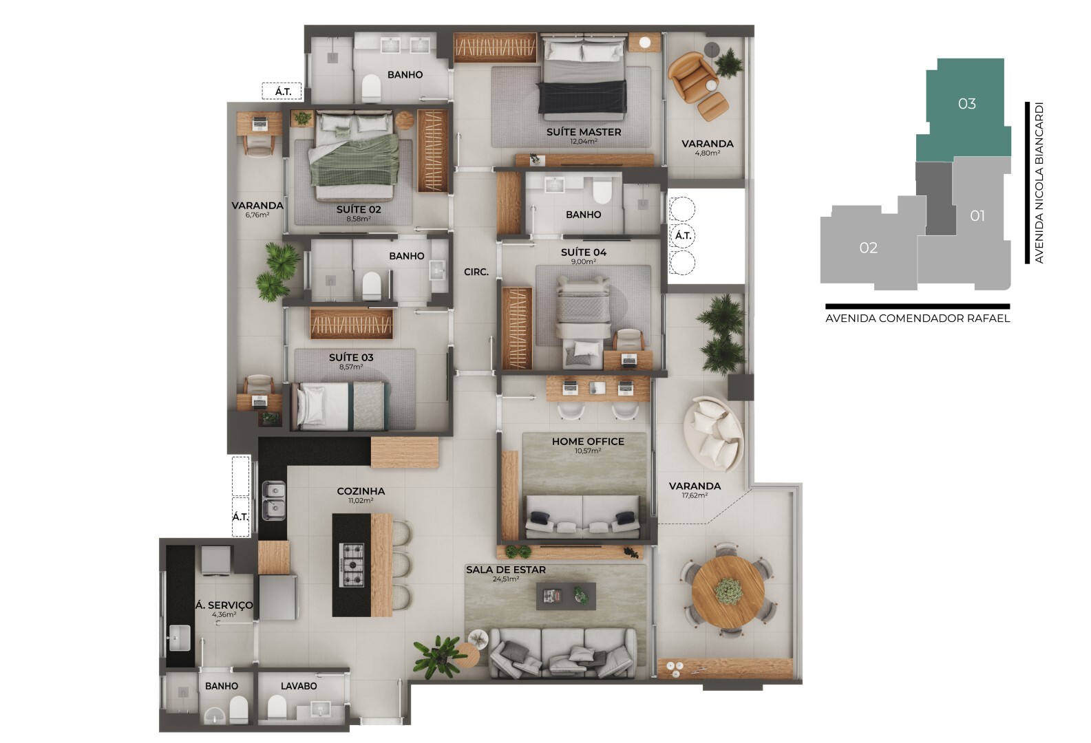 Planta 01 - 4 dorm 155,54m²