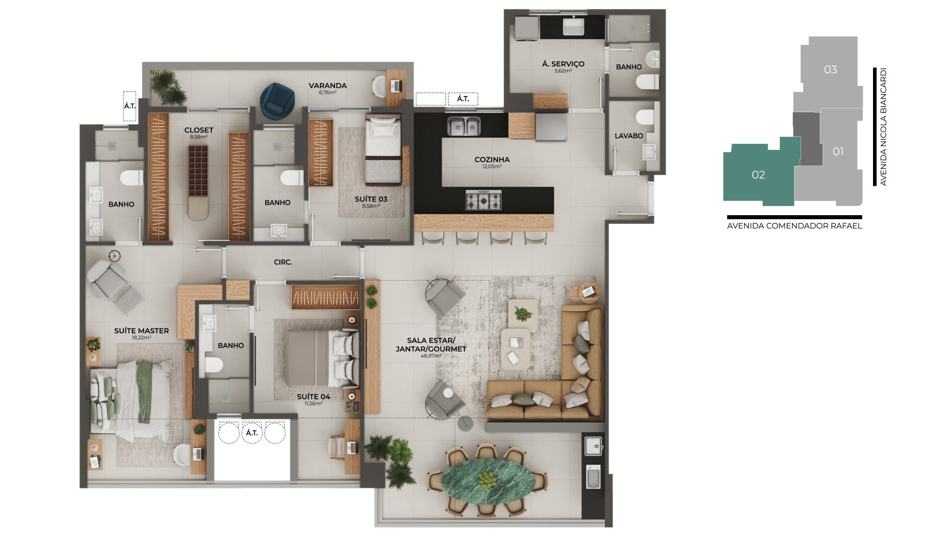 Planta 06 - 3 dorm 155,75m² - opção 2
