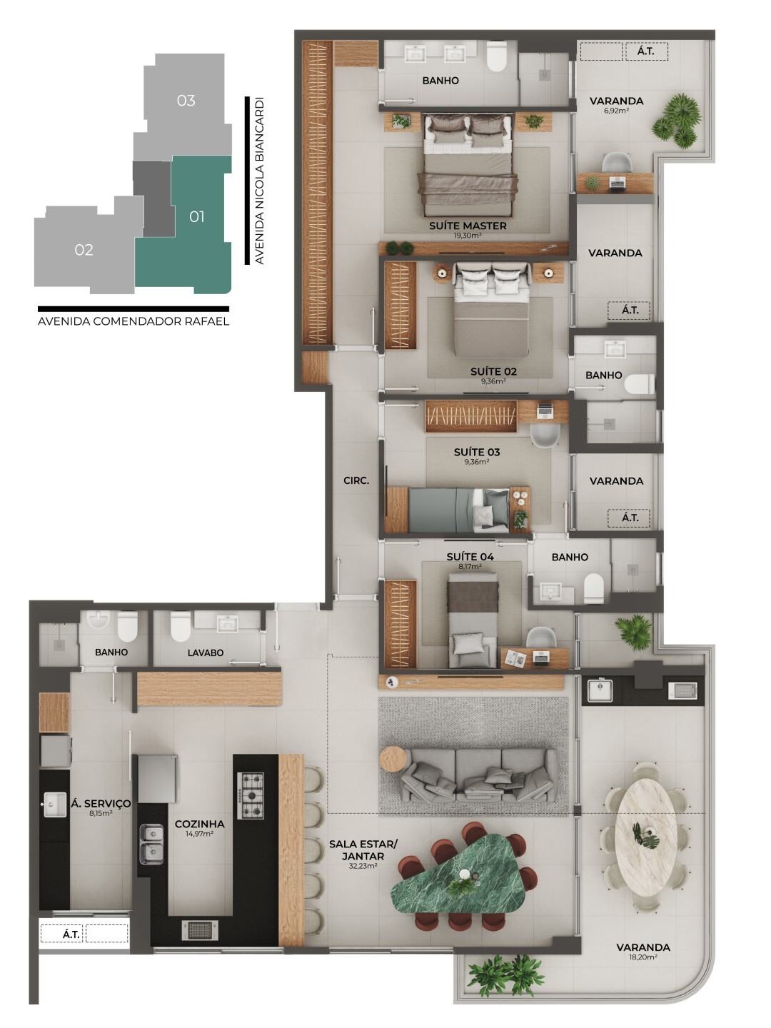 Planta 08 - 4 dorm 172,02m² - opção 1
