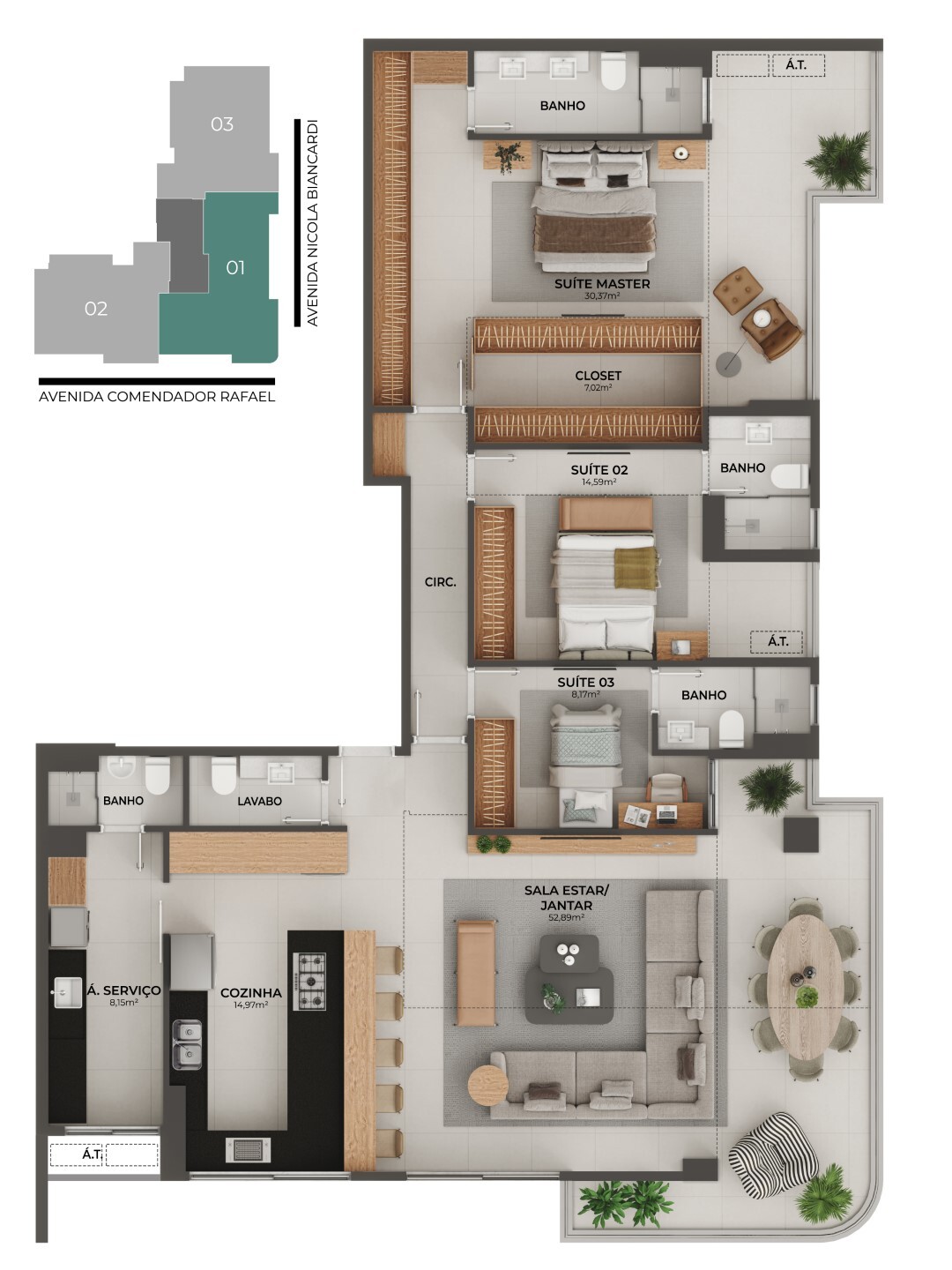 Planta 09 - 3 dorm 172,02m² - opção 2