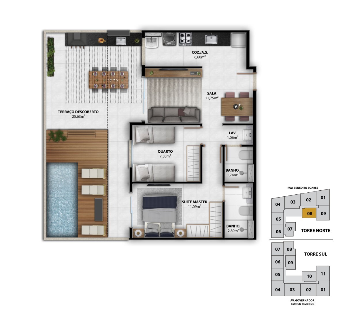 Planta 09 - 2 dorm 88,61m² - garden