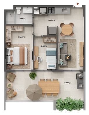 Planta 21 - 2 dorm 65,11m² - garden