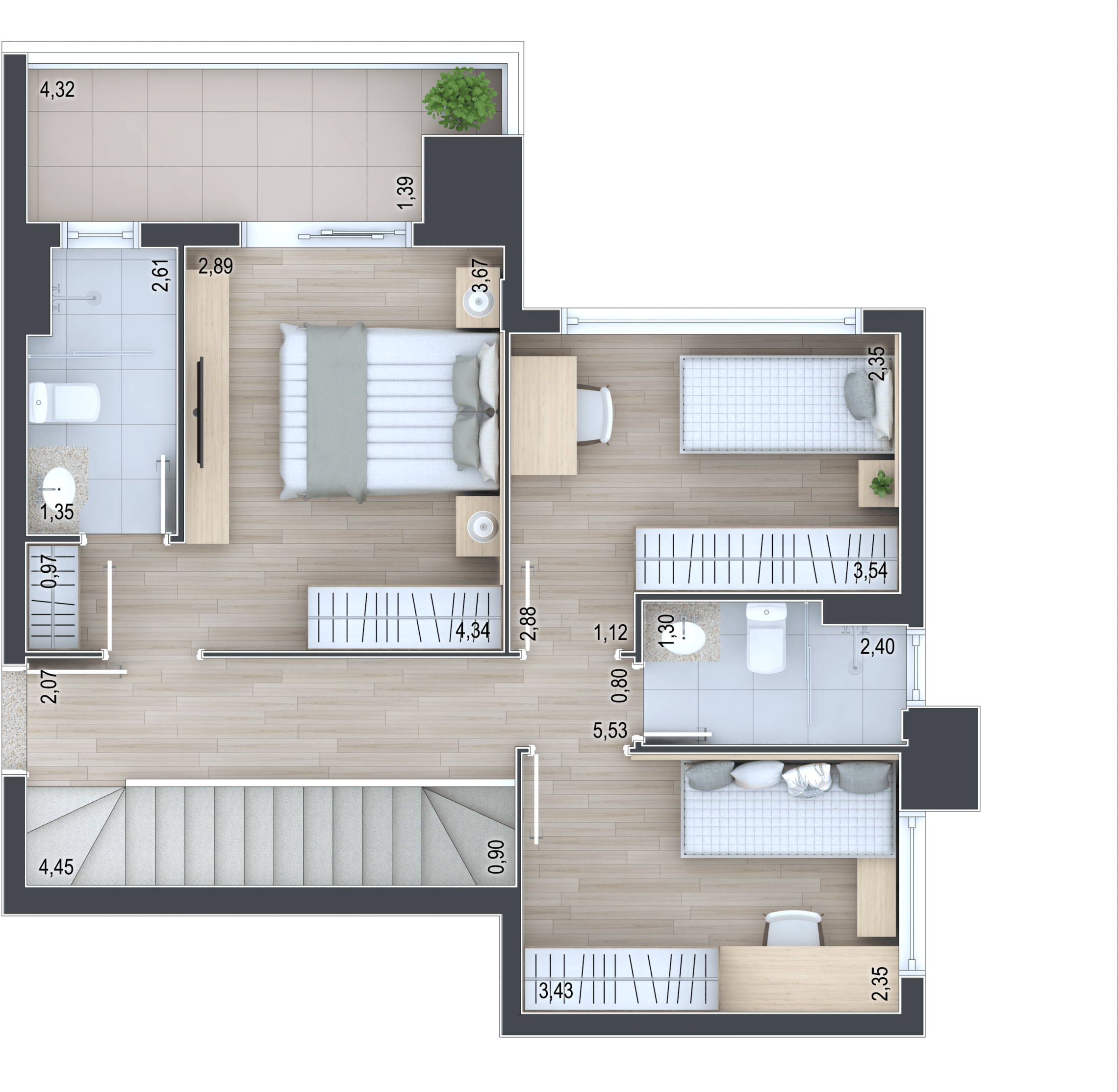 Planta 07- 2 dorm 93,26m²cobertura duplex parte inferior 2