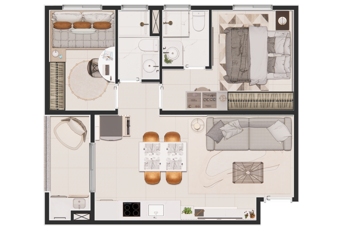 Planta 02 - 2 dorm 50,07m²