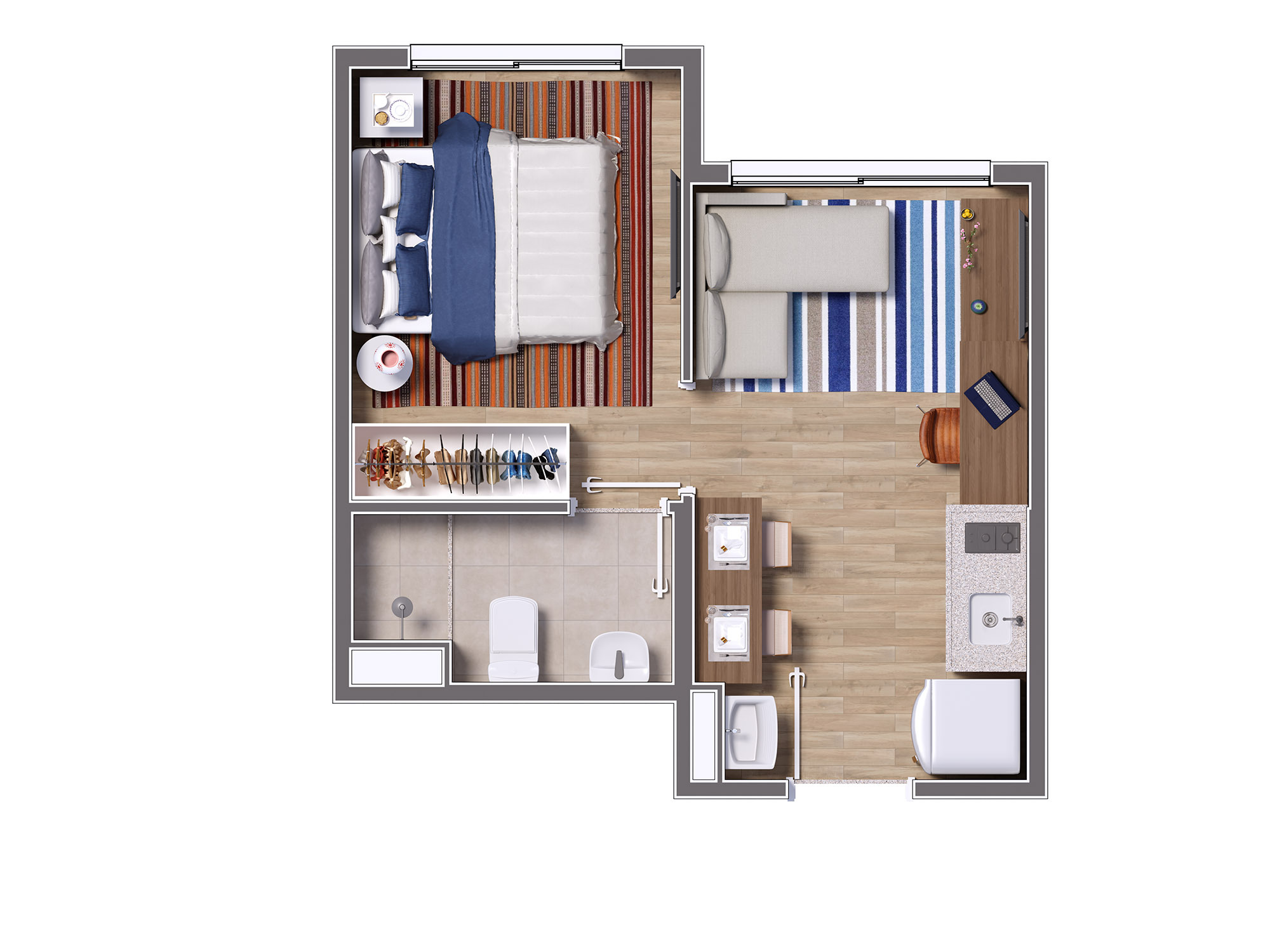 Planta 01 - 1 dorm 24m²