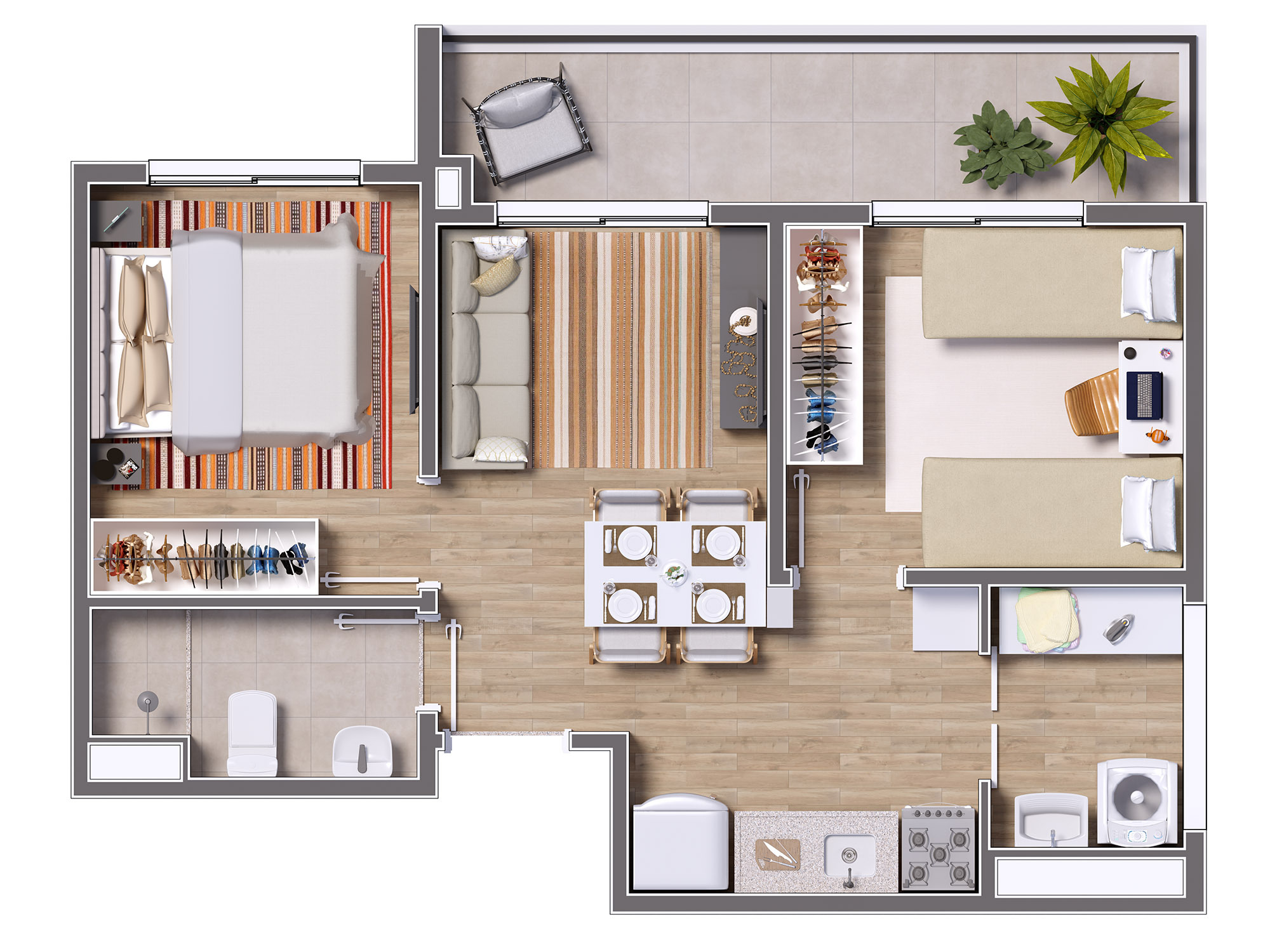Planta 05 - 2 dorm 46,64m²
