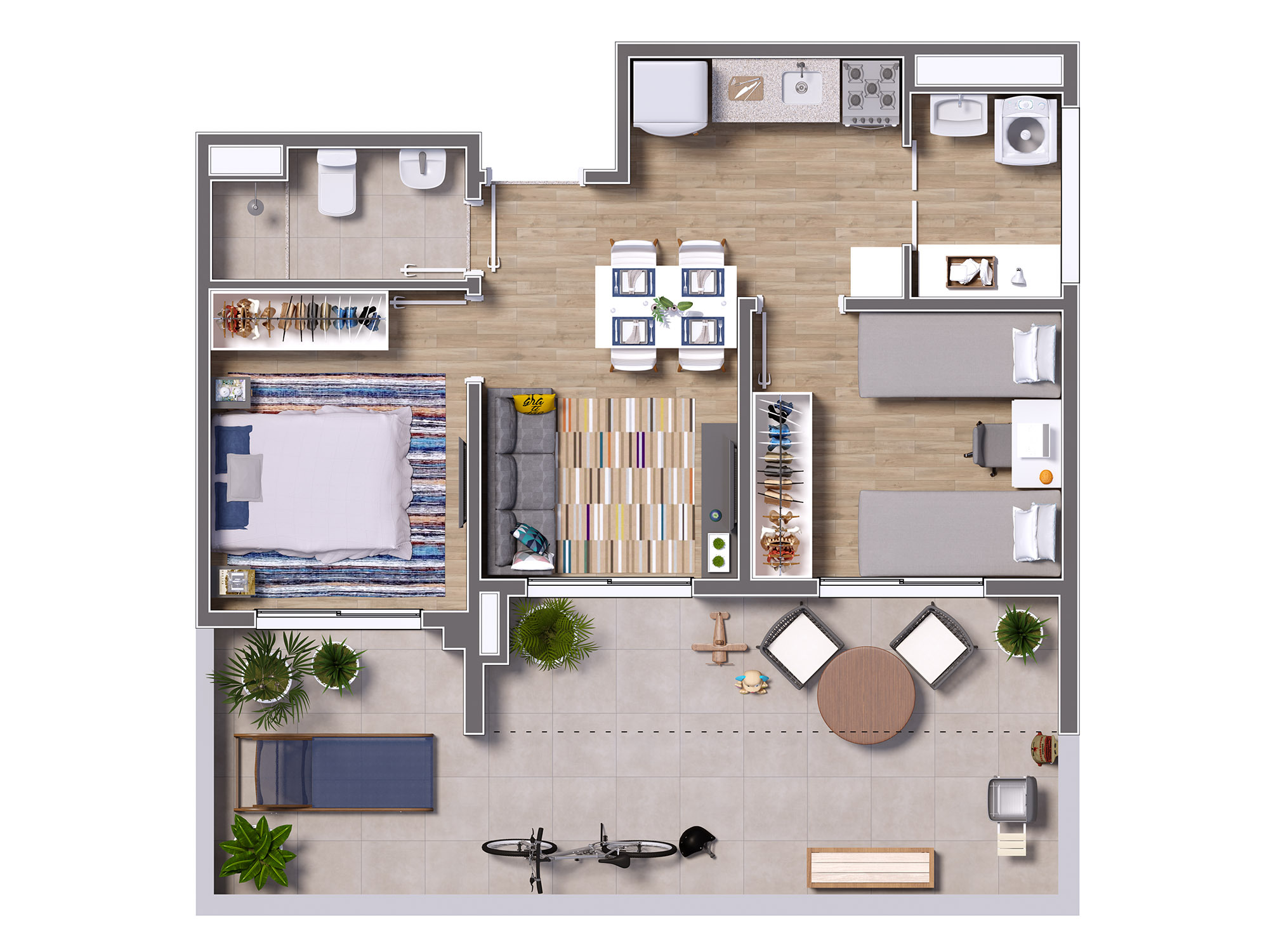 Planta 06 - 2 dorm 63,68m² - garden