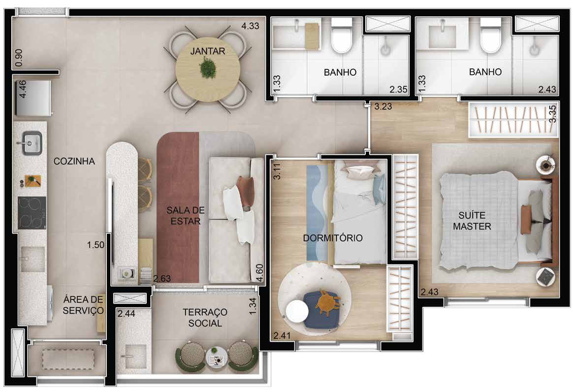 Planta 02 - 2 dorm 57m² - opção