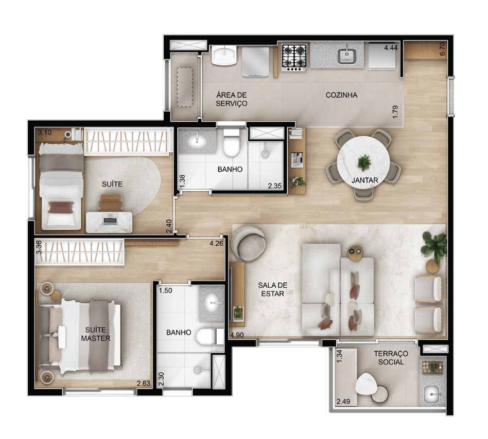 Planta 05 - 2 dorm 70m² - opção 2