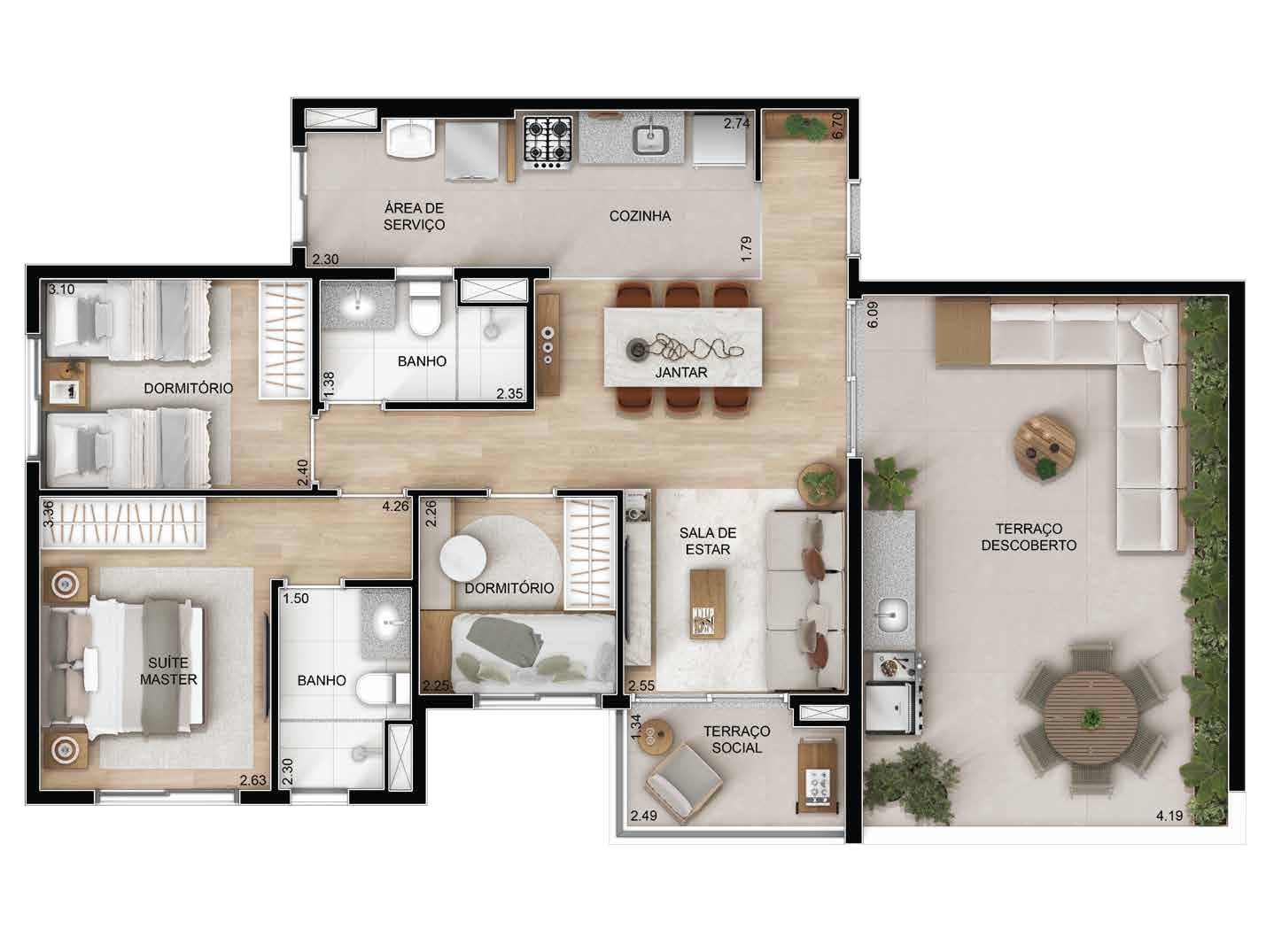 Planta 07 - 3 dorm 97m² - penthouse