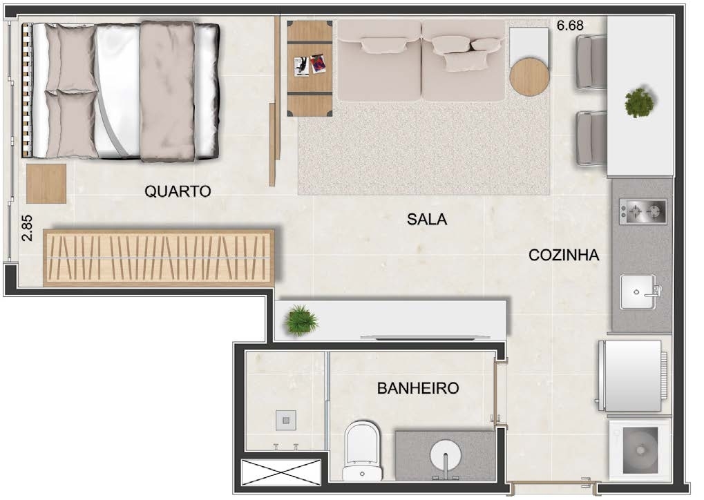 Planta 01 - 1 dorm 28,35m² - studio
