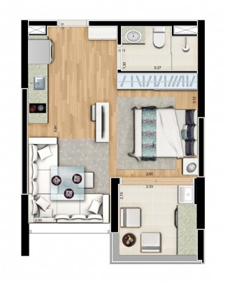 Planta 01 - 1 dorm - 36 32m²