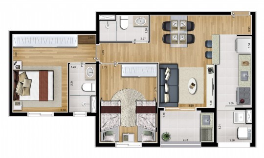 Planta 01 - 2 dorm 65m²