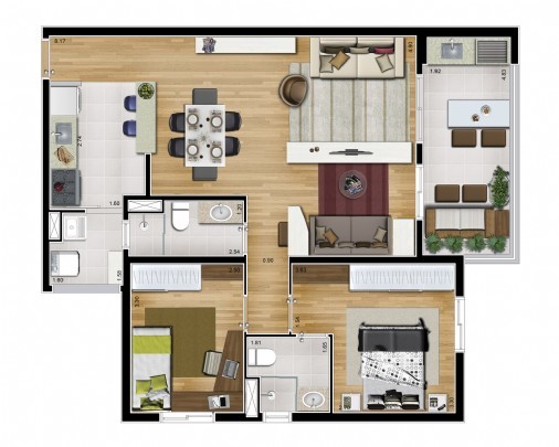 Planta 03 - 2 dorm 83m² - opção