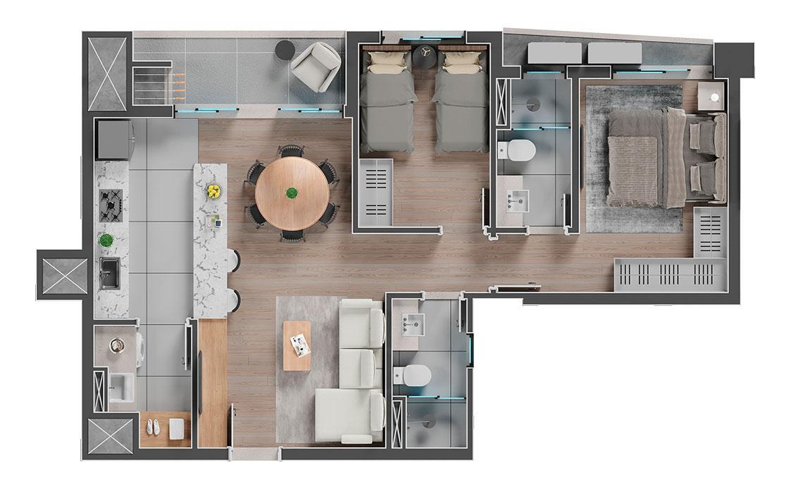 Planta 04 - 2 dorm 70,24m²