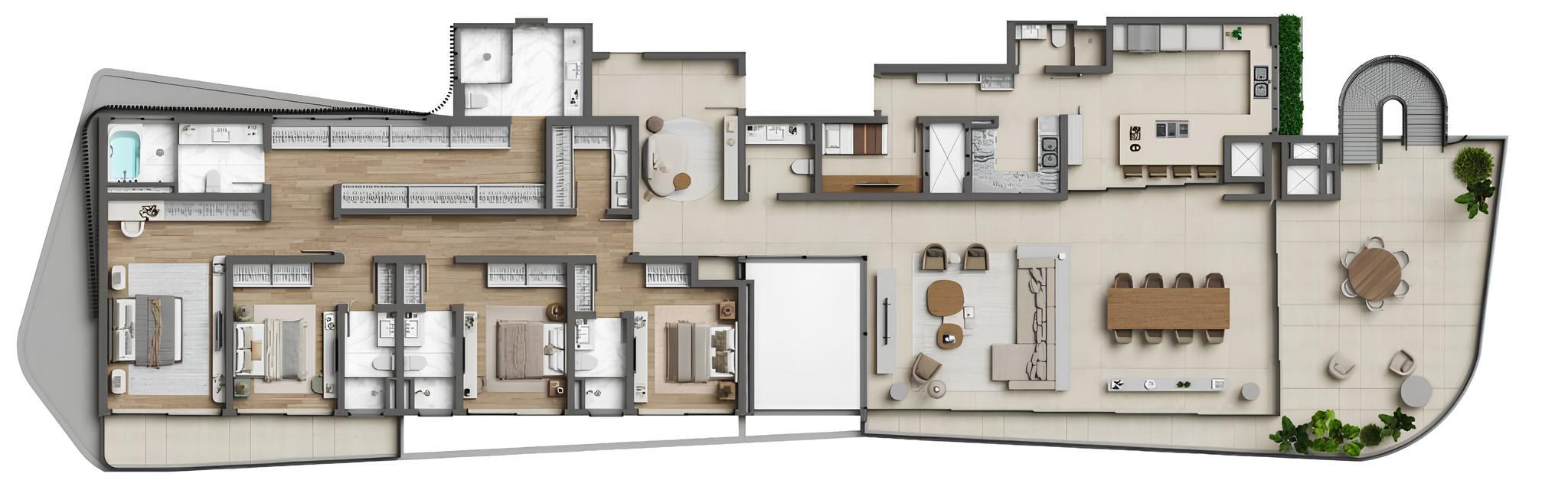 Planta 03 - 4 dorm 603,64m² - cobertura duplex - inferior