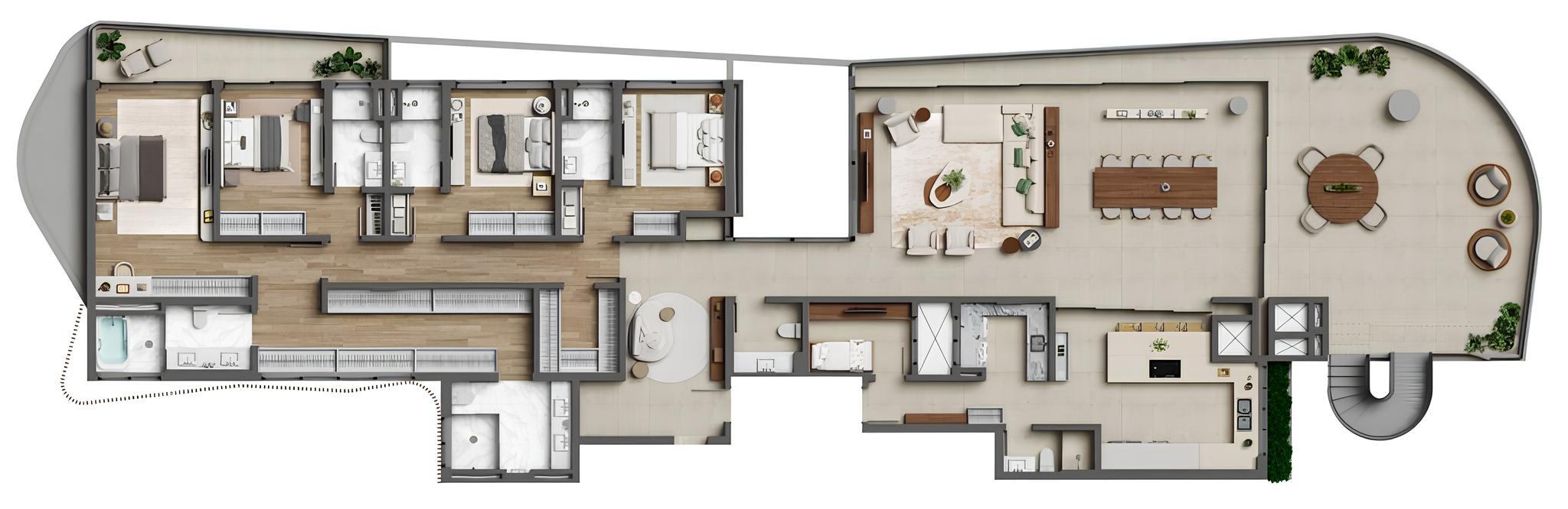 Planta 05 - 4 dorm 608,10m² - cobertura duplex - inferior