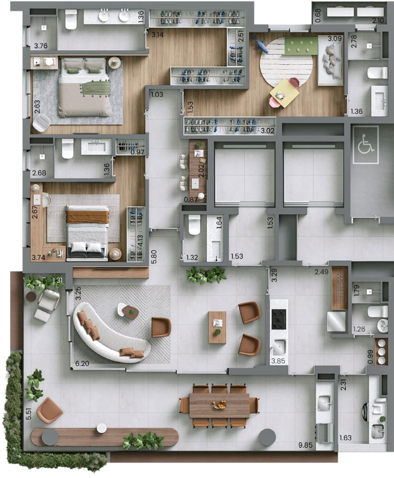 Planta 01 - 3 dorm 151m²