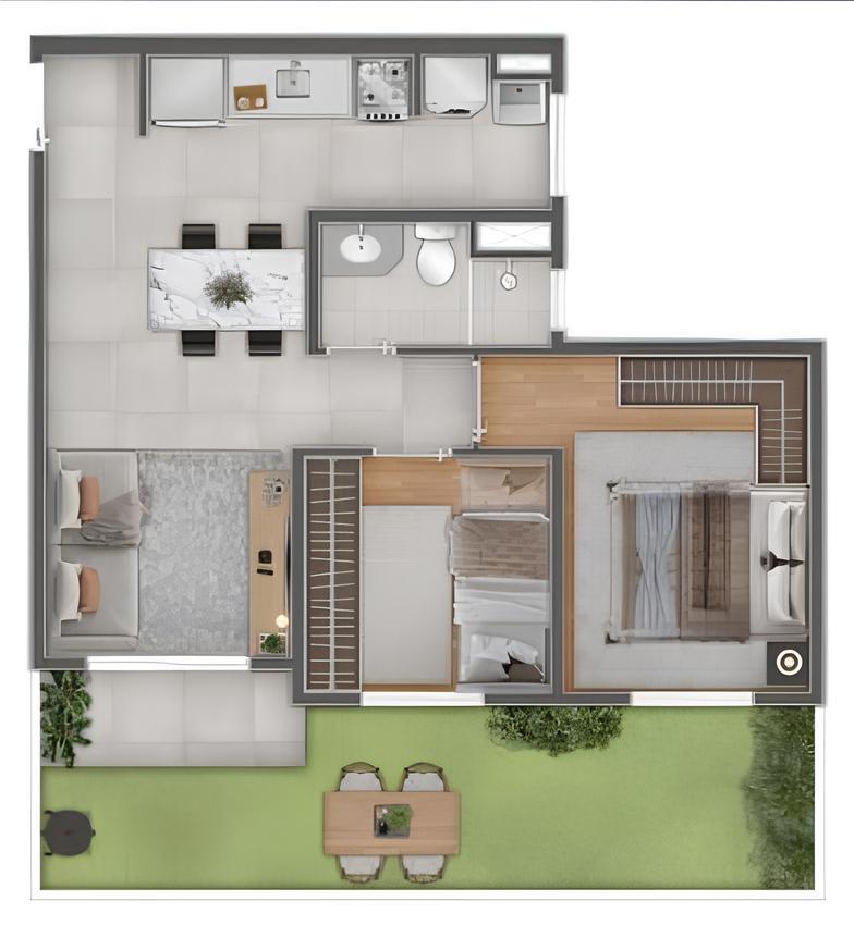 Planta 03 - 2 dorm 57m² - garden