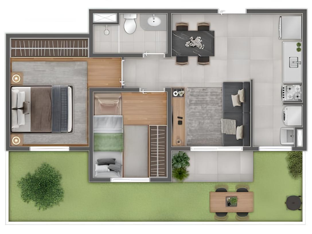 Planta 04 - 2 dorm 58m² - garden
